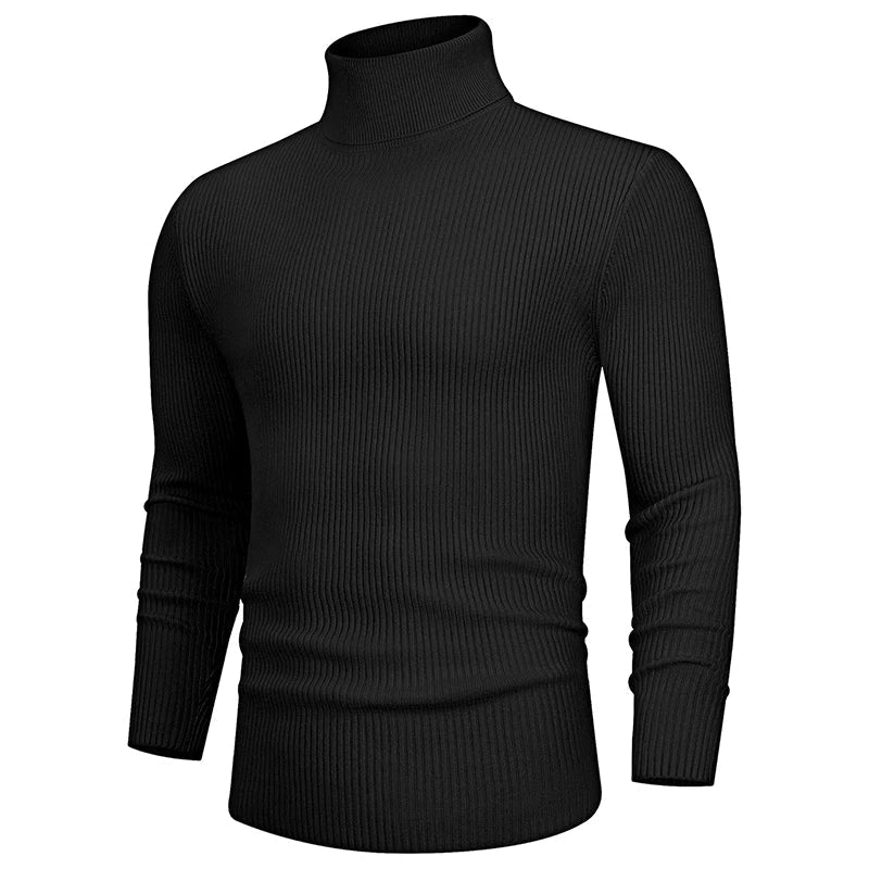maoxiangshop New Fall Long Sleeved Turtleneck Sweaters Men's Casual Breathable Top Solid Color Elastic Slim Autumn Warm Stripe Streetwear