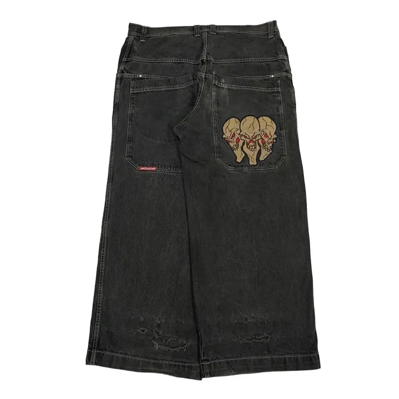 Jeans New Harajuku Hip Hop Retro Skull Graphic Embroidered Baggy Jeans Denim Pants Men Women Goth High Waist Wide Trousers