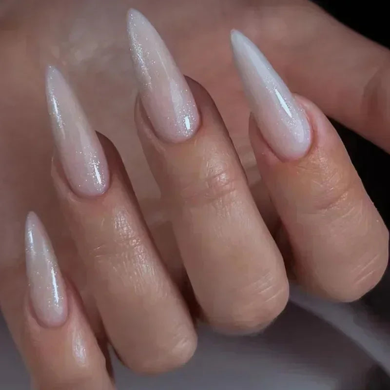maoxiangshop 24Pcs False Nails With Glue Almond Pink Butterfly Design Detachable Rhinestones Acrylic Fake Nails long stiletto Press On Nails