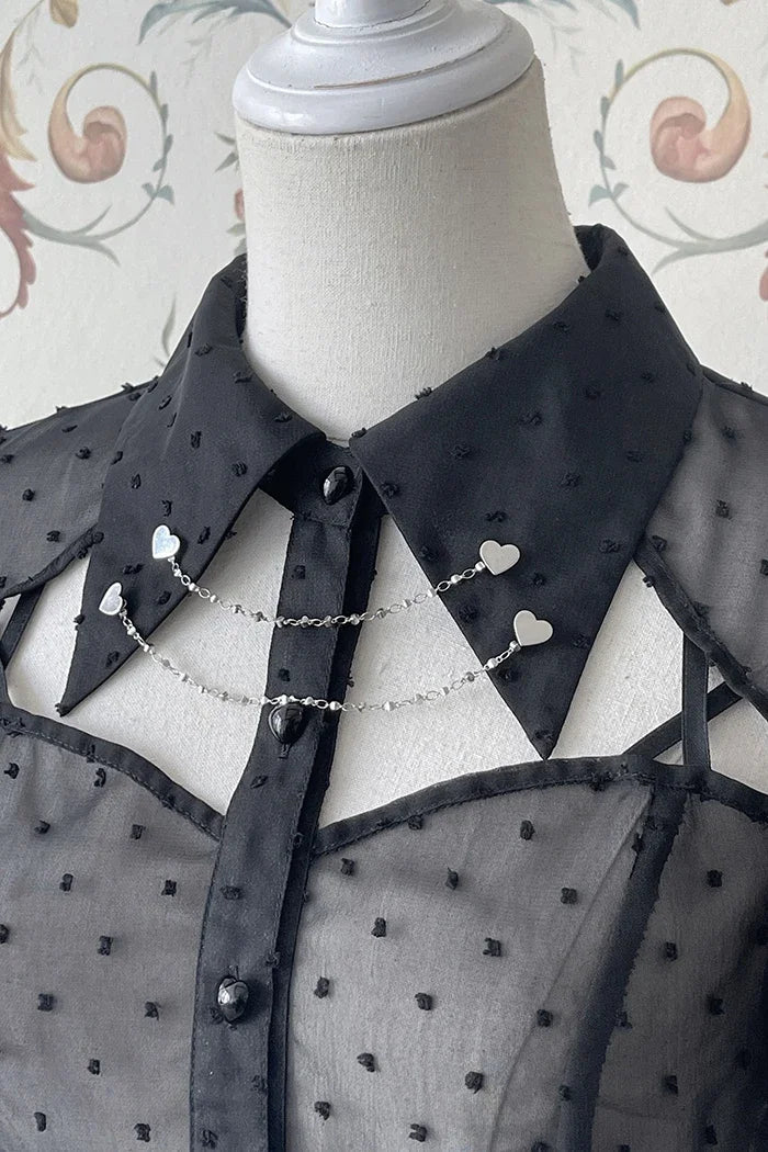 maoxiangshop - Lolita Little Babe Dark Gothic Chain Puff Sleeved Short Sleeveper Shirt By Alice Girl