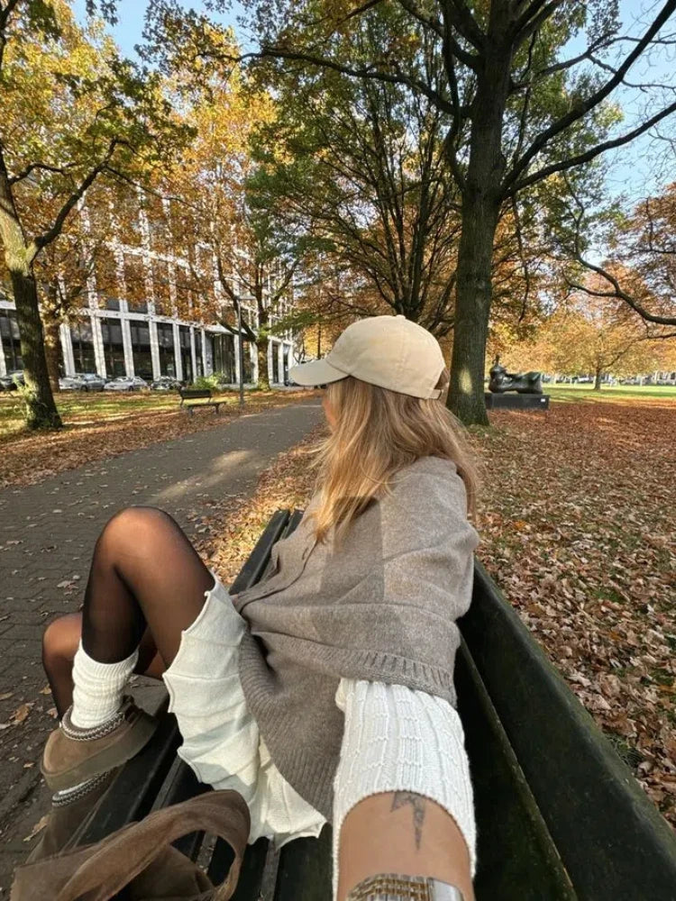 maoxiangshop - Chic Knitted Cape Cardigan Women Casual Solid Single-Breasted O-neck Sweaters Female Autumn Loose Versatile Simple Knitwear