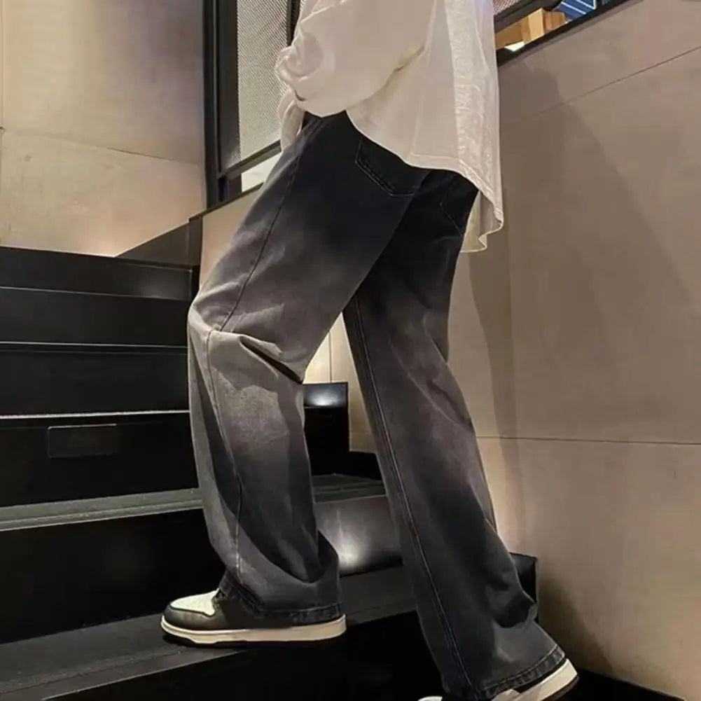 maoxiangshop Men's Jeans Korean Version Student Casual Pants High Street Straight Loose Wide Leg Jeans Black Grey Blue Baggy Jeans