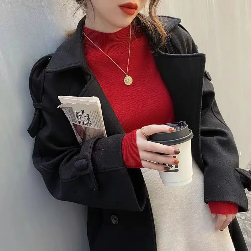 maoxiangshop Fashion Solid Color Turtleneck Women Autumn Winter Knitted Sweaters Basic Primer Pullovers Korean Sweater Slim-fit Pullover