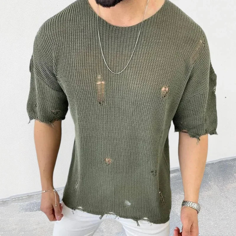 maoxiangshop Mens Sweaters Korean Advanced Knitwear Hole Autumn Winte Loose Knit Leisure Sweater Couples Men's Clothing Pullover