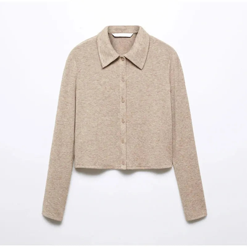 maoxiangshop Elegant Solid Slim Sweater Cardigan Women Fashion Lapel Single Breasted Knit Top 2023 Autumn Chic Office Lady Street Knitwear