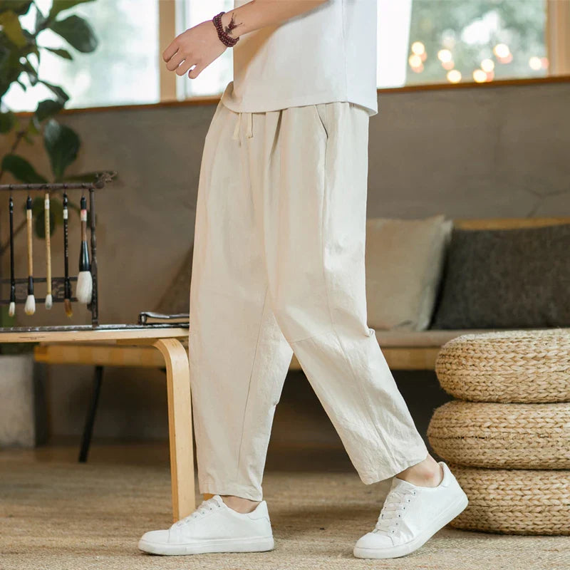 maoxiangshop Summer Men's Trousers Cotton Linen Fashion Casual Pants Solid Color Breathable Loose Shorts Straight Pants Streetwear M-5XL