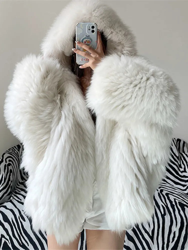 Women's Coat New In Fashion Hooded Solid Color Jacket Elegant Tops Temperament Style Winter Commuting Streetwear Fur Coat Women