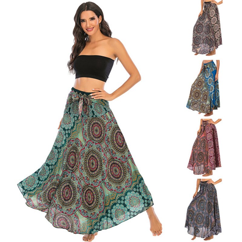 maoxiangshop Fashion Skirts Women Clothes Roupas Saia Bottom Women Skirt New Sexy Woman Long Jupe Bohemian Boho Flowers Elastic Waist Faldas