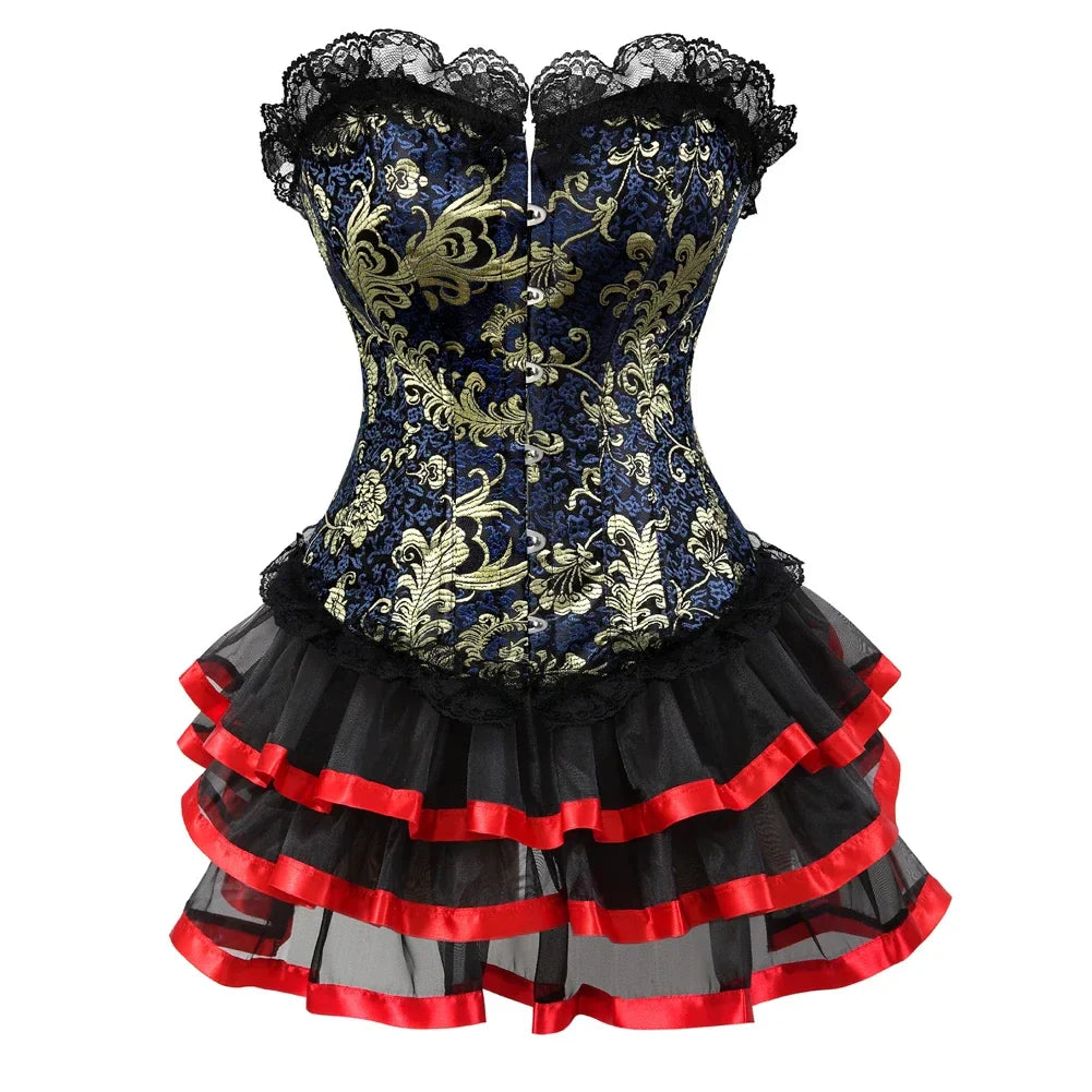 maoxiangshop - Corset Skirt for Women Steampunk Bustiers Dress Lace Up Boned Korsett Classic Corsets Clubwear Carnival Costumes Rave Outfits