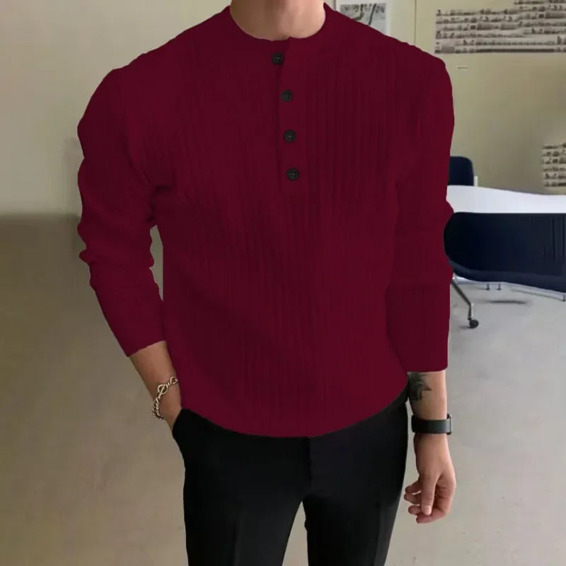 maoxiangshop Men's Semi High Neck Button Knitted Sweater, Men's 2024 Autumn and Winter Sweater, Casual Pullover, Long Sleeved Knitted Sweater