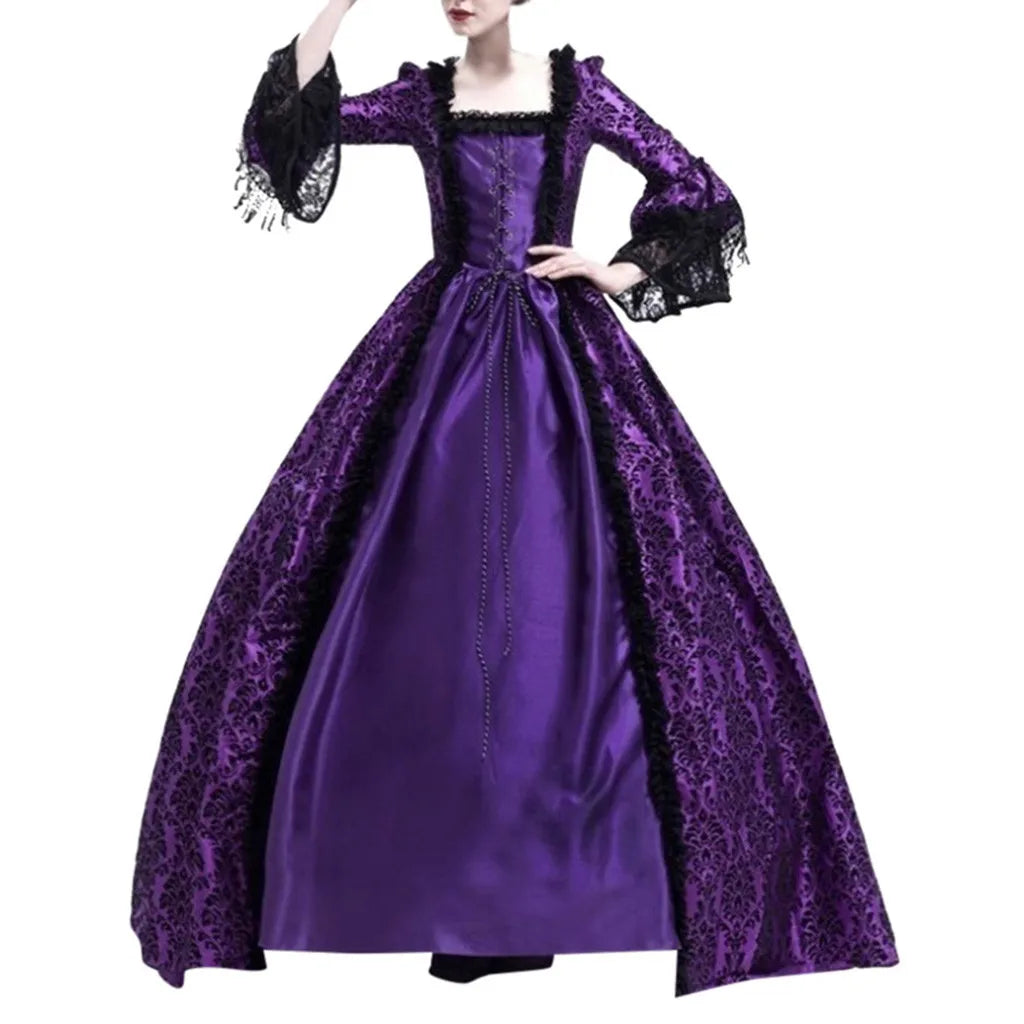 maoxiangshop - Steampunk Vintage Women Medieval Dress Gothic Lady Vampire Lace Sleeve Halloween Costume Fashionable Gorgeous robes longues