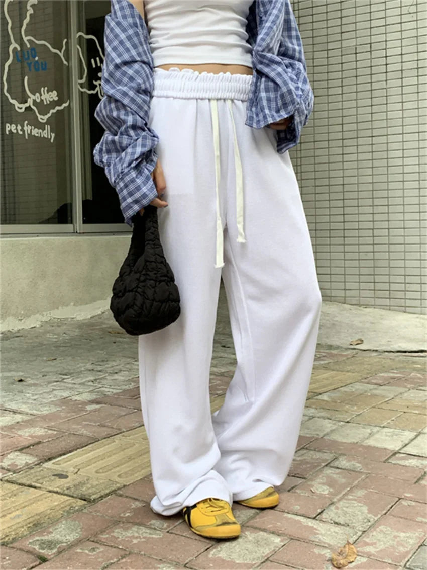 maoxiangshop - Sports Pants Women Solid Mopping Chic Casual Winter Daily 2025 Mujer High Waist Slim Loose All Match Streetwear
