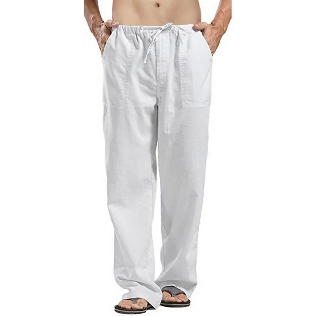 maoxiangshop Fashion Men Linen Pants Multiple Pockets Casual Trousers Summer Breathable Cotton Linen Streetwear Male Spring Loose Sweatpants