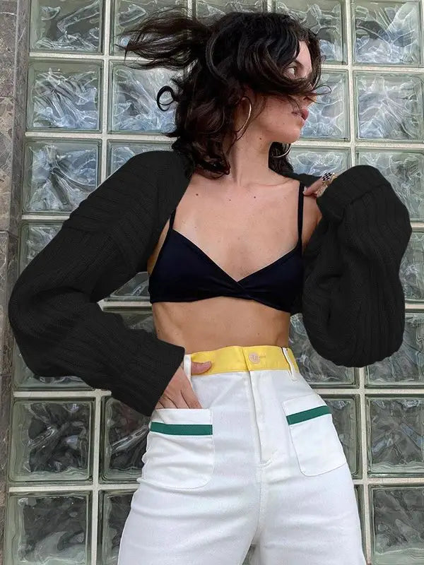maoxiangshop-Women Ultra-short Sweater Coat Autumn Winter Long Sleeve Loose Knitted Crop Tops Solid Color Sexy Cardigan Sweaters Tops