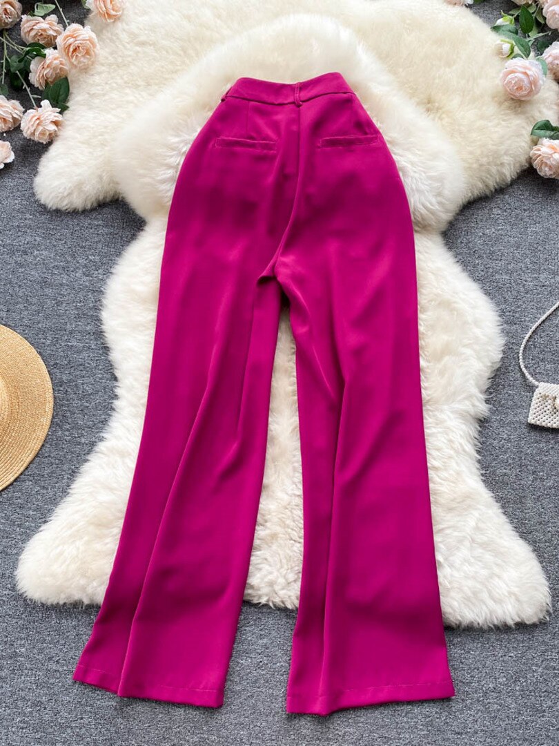 maoxiangshop Korean Fashion Women Flare Pants Solid High Waist Pleated Front Full Lengh Trousers Summer Casual Female Long Pants