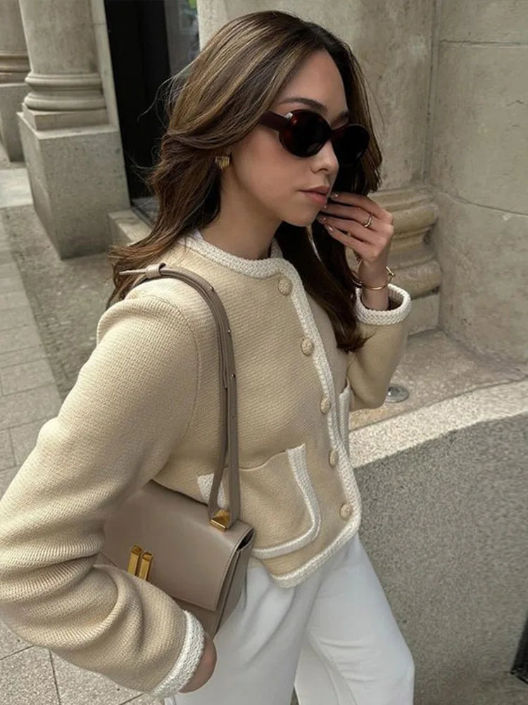 maoxiangshop - cold weather outfuts Elegant Wool Coat Women Fashion O-neck Single Breasted Pocket Female Short Coats 2024 Autumn Winter Warm Slim Lady Outwear