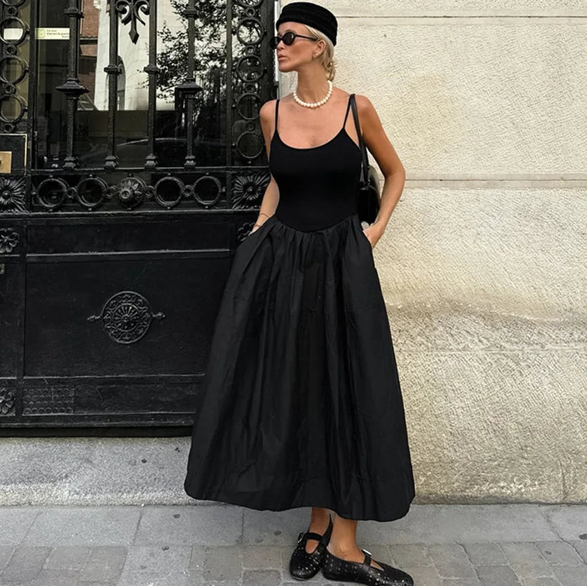 maoxiangshop - Fashion Black Suspender Dress 2024 Autumn Winter New Niche Slim Long Dresses Female High Waist Sleeveless Holiday Clothes