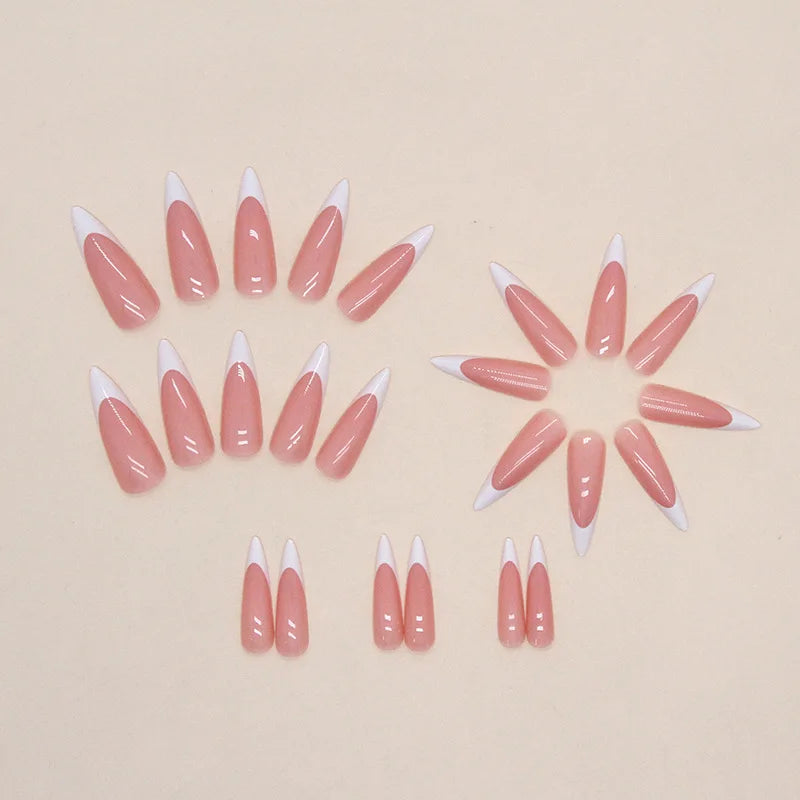 maoxiangshop 24Pcs Aurora French Finished Fake Fingernails Long Stiletto False Nails Almond Spike Head Press on Nails Manicure Nail Supplies