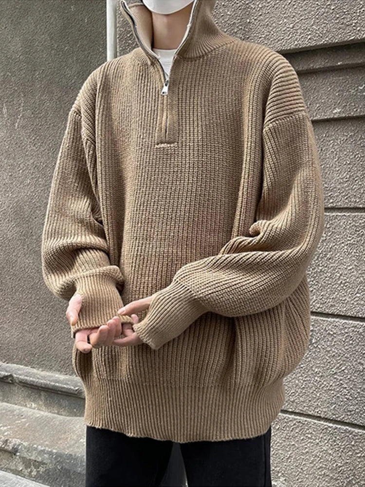 maoxiangshop FALL OUTFITS MEN Autumn Men's Half Zipper Knitted Pullover Sweater Y2K Vintage Casual Knitwear New Stand-up Collar Loose jersey hombre