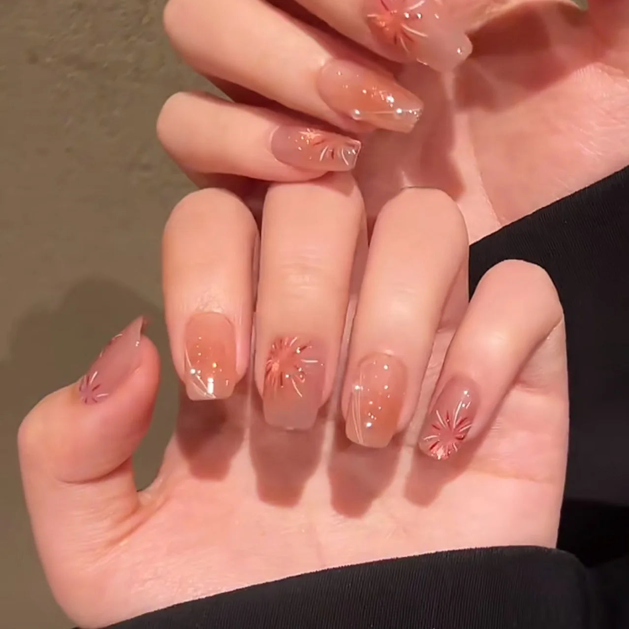 maoxiangshop 24pcs Wearable Pink Press On Fake Nails Tips With Glue false nails design Butterfly Lovely Girl false nails With Wearing Tools