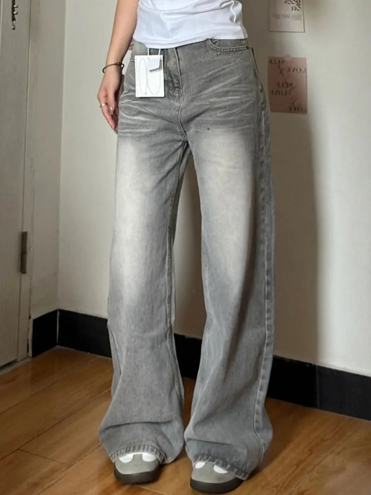 Y2k Vintage Baggy Jeans Woman's Korean Fashion Denim Pants Harajuku Kpop Streetwear Trousers Japanese 2000s Style Spring