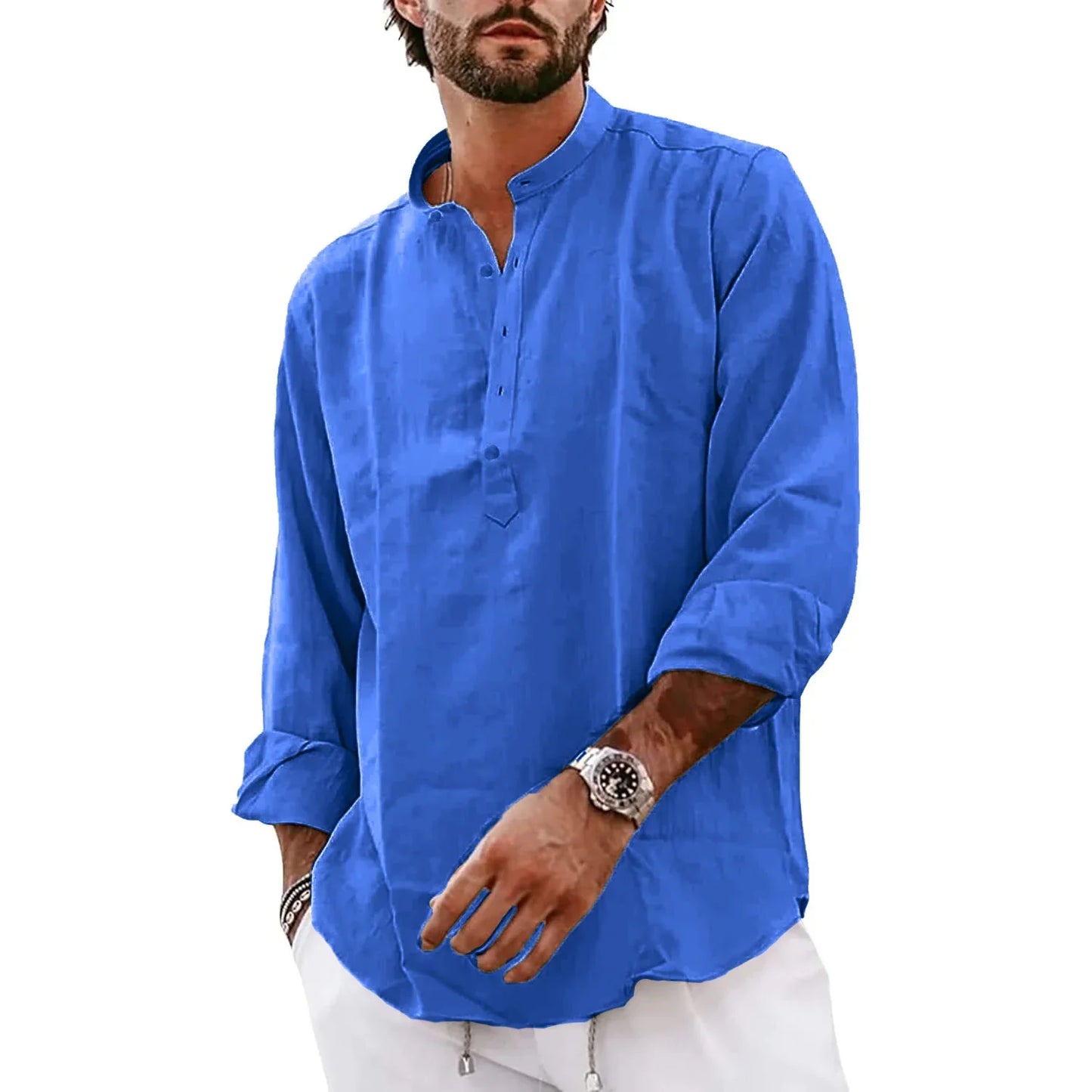maoxiangshop Streetwear Mens Cotton Linen Shirts Casual Lightweight Long Sleeve Henley Shirts for Men Beach Hawaiian Breathable T Shirts