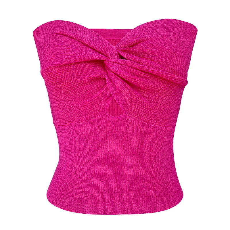 maoxiangshop - Twist Tube Tops For Women Sexy Strapless Corset Top Tee Off-Shoulder Cute Y2k Cropped Tops Knit Bustier Summer Streetwear