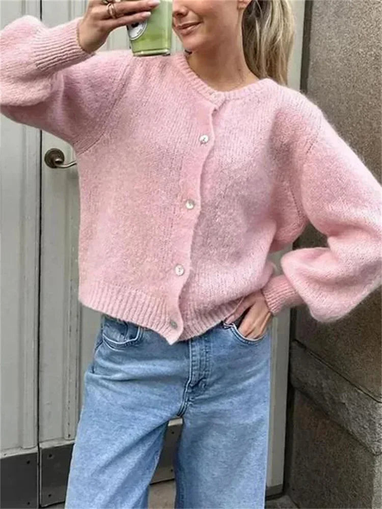 maoxiangshop - Loose Casual Sweater Cardigan Coat For Women Long Sleeve Cropped Solid Autumn Clothes Top Knitwear Women's Outwear 2024