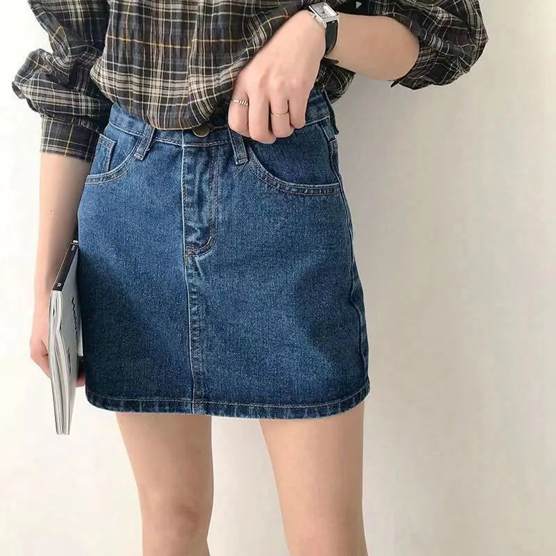 Lucyever Korean Women's Denim Skirt 2023 Summer High Waist A Line Mini Skirt Female Casual Pocket Solid Simple Jeans Skirt