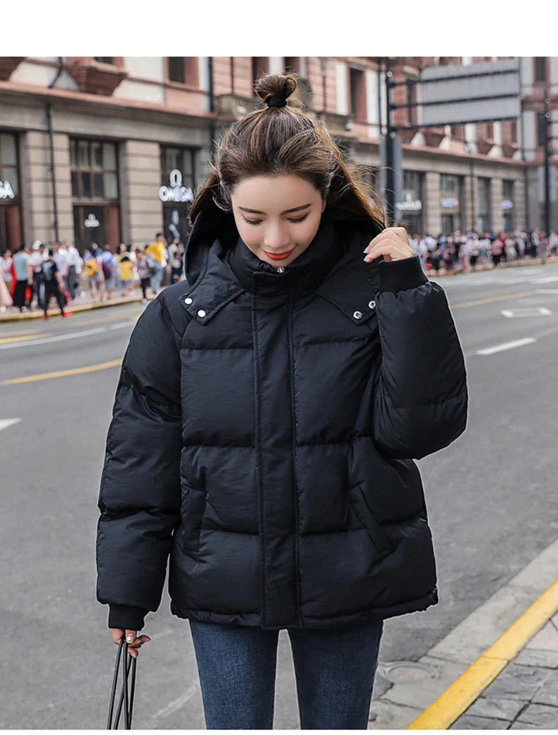 maoxiangshop Fashion Winter Hooded Puffer Jacket Women Solid Casual Warm Oversize Parkas Female Korean Loose Long Sleeve Coat Women Clothing
