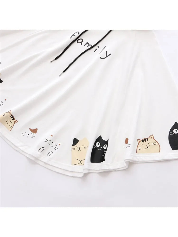 Women Cloak Outerwear Cartoon Cat Print With Ears On Hood Hoodies Coat Pullover Poncho Jacket Hooded
