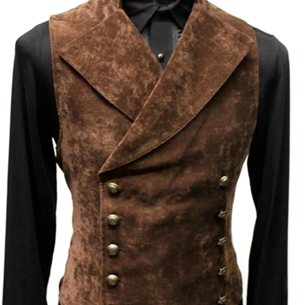 maoxiangshop Vintage Red Suede Suit Vest Men Waistcoat Stand Collar Solid Color Double Breasted Slim-Fit Vest Steampunk Gilet Homme