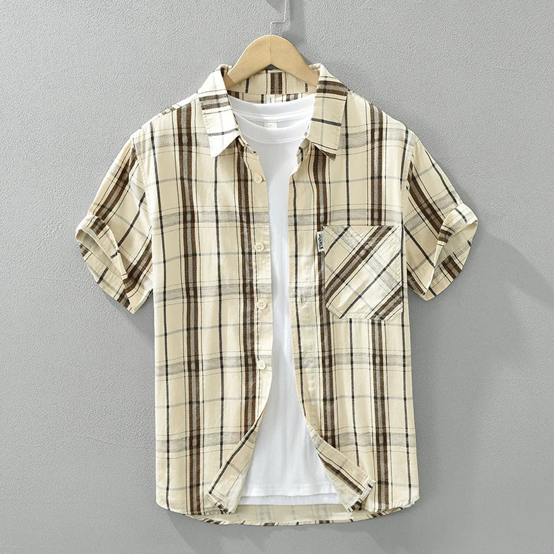 maoxiangshop Fashion Plaid Short Sleeve Shirts for Men 2024 Summer New Plus Size Casual Loose Cotton Shirts