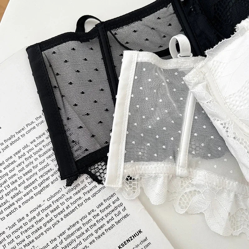 maoxiangshop French Chic Sexy Crop Top Women Lace Sheer Spaghetti Strap Corselet Female Tank Tops Built in Bra Backless Skinny Camis