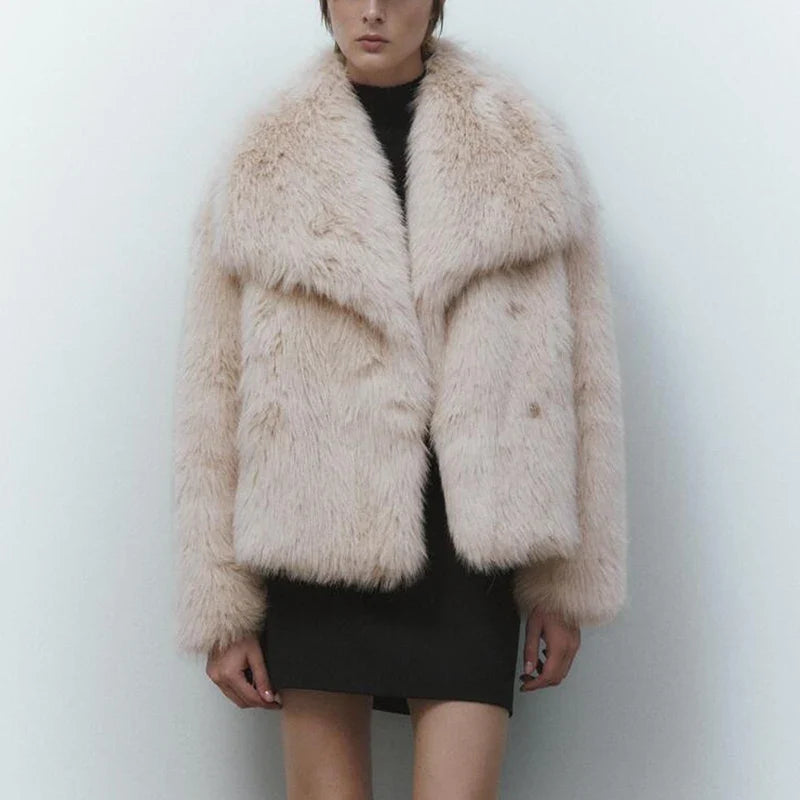 maoxiangshop - Chic Ins Blogger Brand Fashion Fake Fox Fur Jacket Coat Women 2024 Winter Luxury Design Big Collar Fur Coats Cool Girls Overcoat