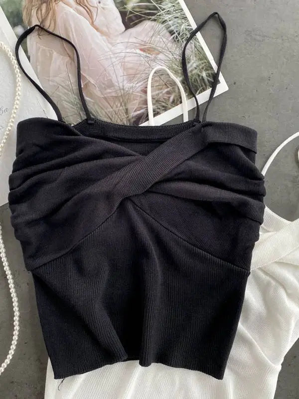 maoxiangshop-Heliar Women Pleated Strapy Camisoles Female Slim Crop Tops Knitted Sexy Tops For Women Cloth 2022 Summer