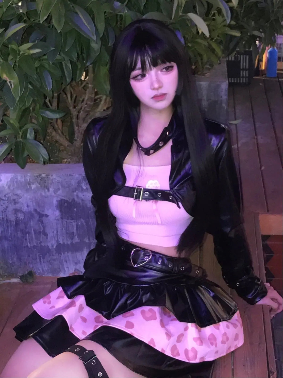 maoxiangshop - Black Sexy Party 3 Piece Set Women Autumn Casual Lolita Print Cake Skirt Suit Female Korean Black Coat+Cute Tops+Sweet Skirt