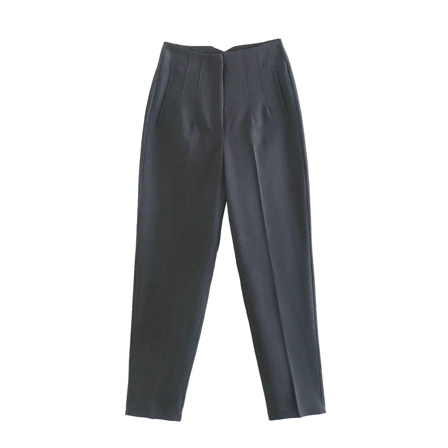 maoxiangshopWomen Light Blue Chic Fashion Office Wear Straight Pants Vintage High Waist Zipper Fly Female Trousers Fashion