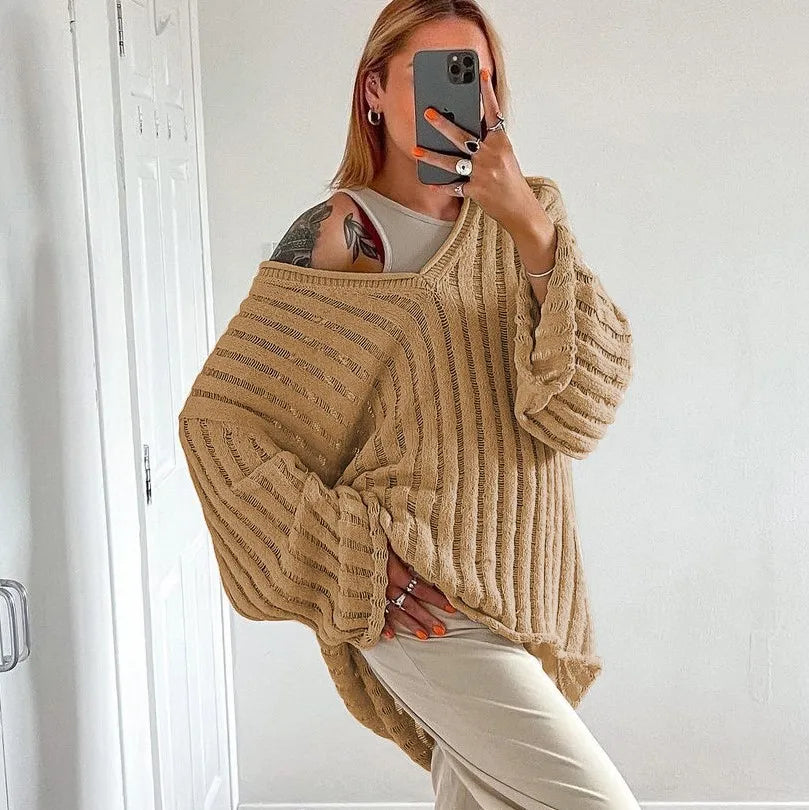 maoxiangshop - Knitted Pullover Sweater Women Long Sleeve V Neck Loose Casual Top Women Autumn Winter Oversize Jumper Sweaters Mujer