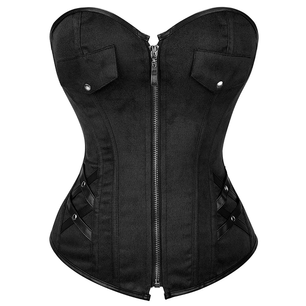 maoxiangshop - Women Corset Top Vintage Zipper Bustiers Gothic Corsets Steampunk Bustier Lace Up Corsage Carnival Party Club Costumes Plus Size