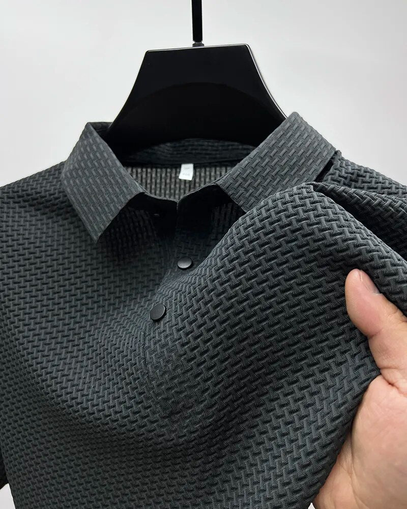 maoxiangshop High-end ice silk elastic Polo shirt New summer T-shirt trend Breathable men's clothing Business short sleeve luxury top
