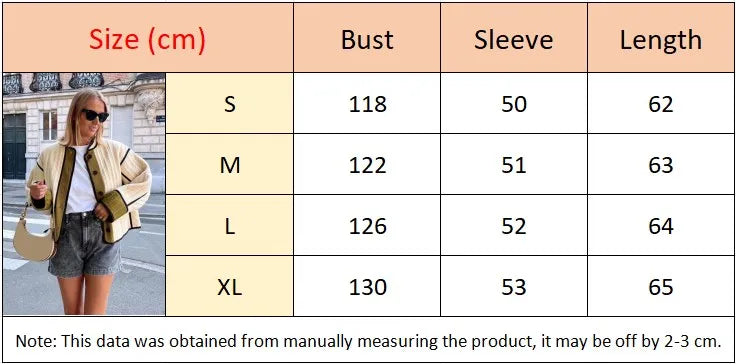 maoxiangshop - 2024 Women Chic Contrast Patchwork Cotton Jacket Elegant Stand Collar Single Breasted Pockets Coat Fall Winter Lady Chic Outwear
