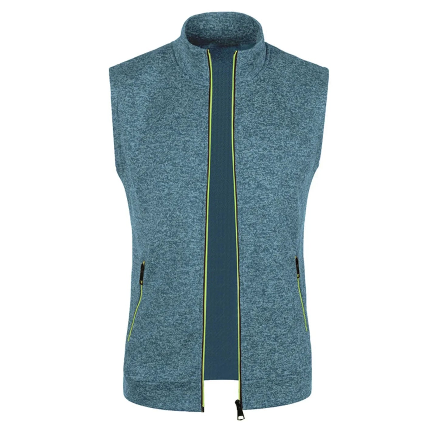 maoxiangshop Autumn and Winter Men's Knitted Velvet Fashion Casual Top Zipper Vest Sleeveless High Neck Fleece Solid Color Men's Wear