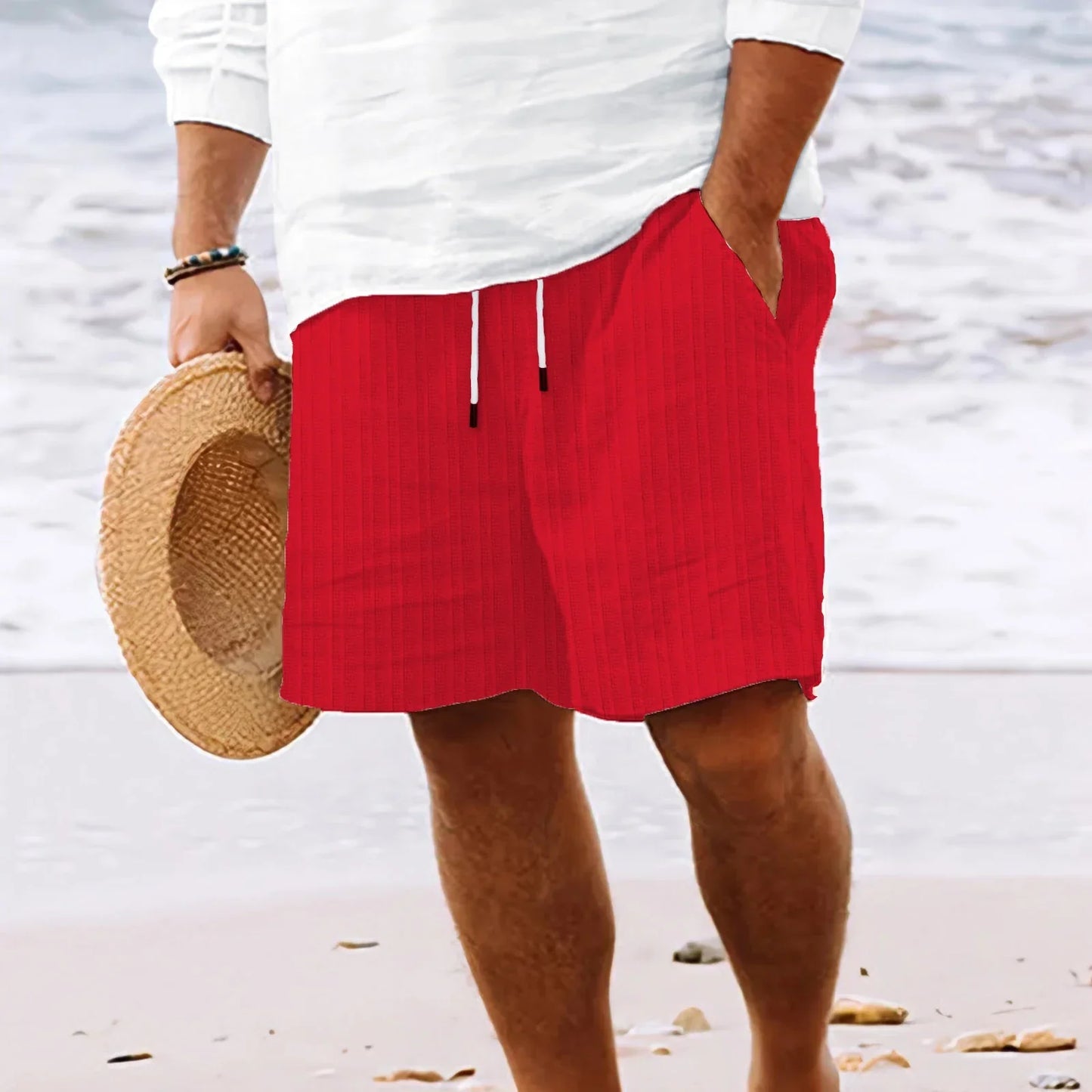 maoxiangshop Fashion Summer Mens Stripe Shorts Men Beach Short New Wild Leisure Loose Solid Cargo Shorts for Men Sweatshorts