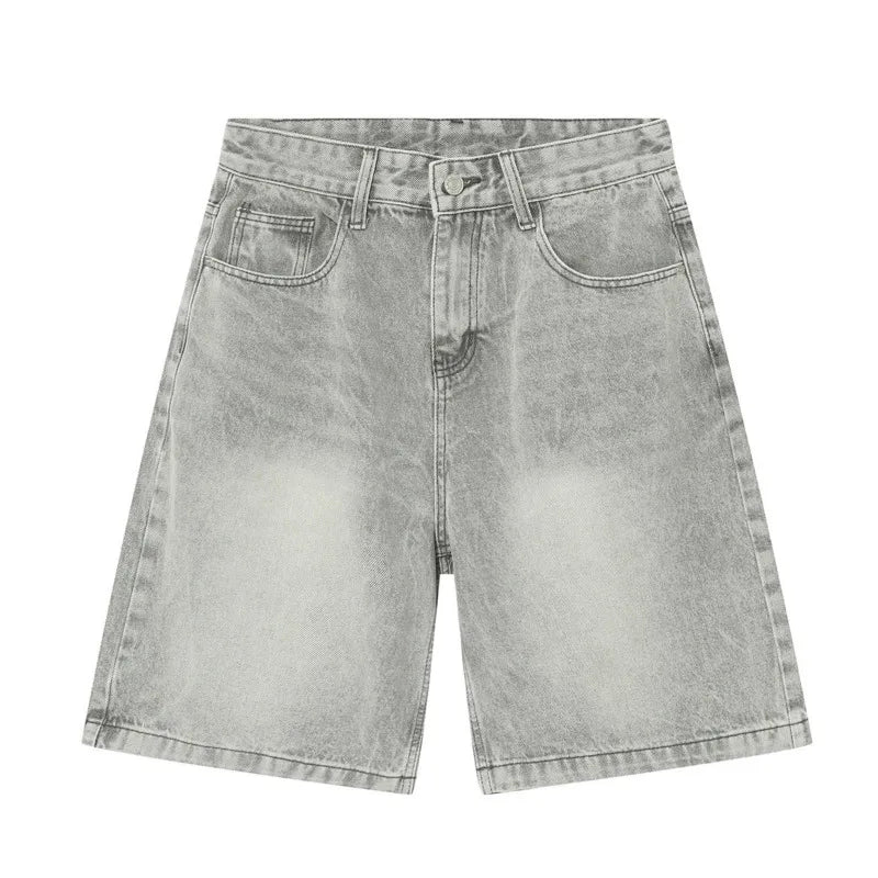 maoxiangshop Summer Denim Shorts Men's Loose Korean Style Retro Short Jeans Fashion Washed Casual Knee Length Pant New Streetwear