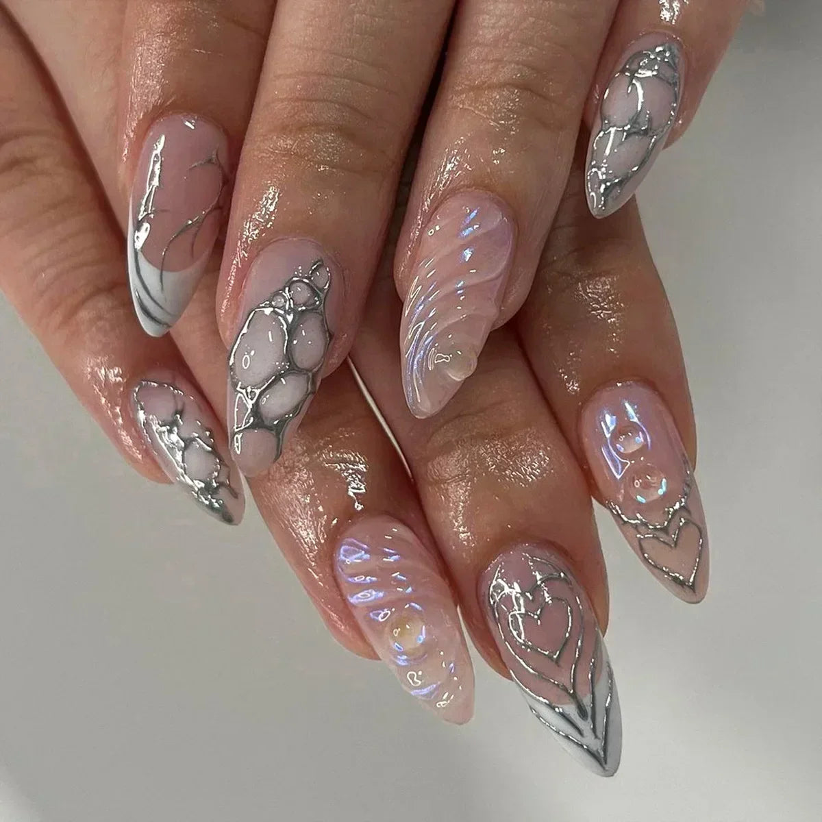 maoxiangshop 24Pcs False Nails With Glue Almond Pink Butterfly Design Detachable Rhinestones Acrylic Fake Nails long stiletto Press On Nails