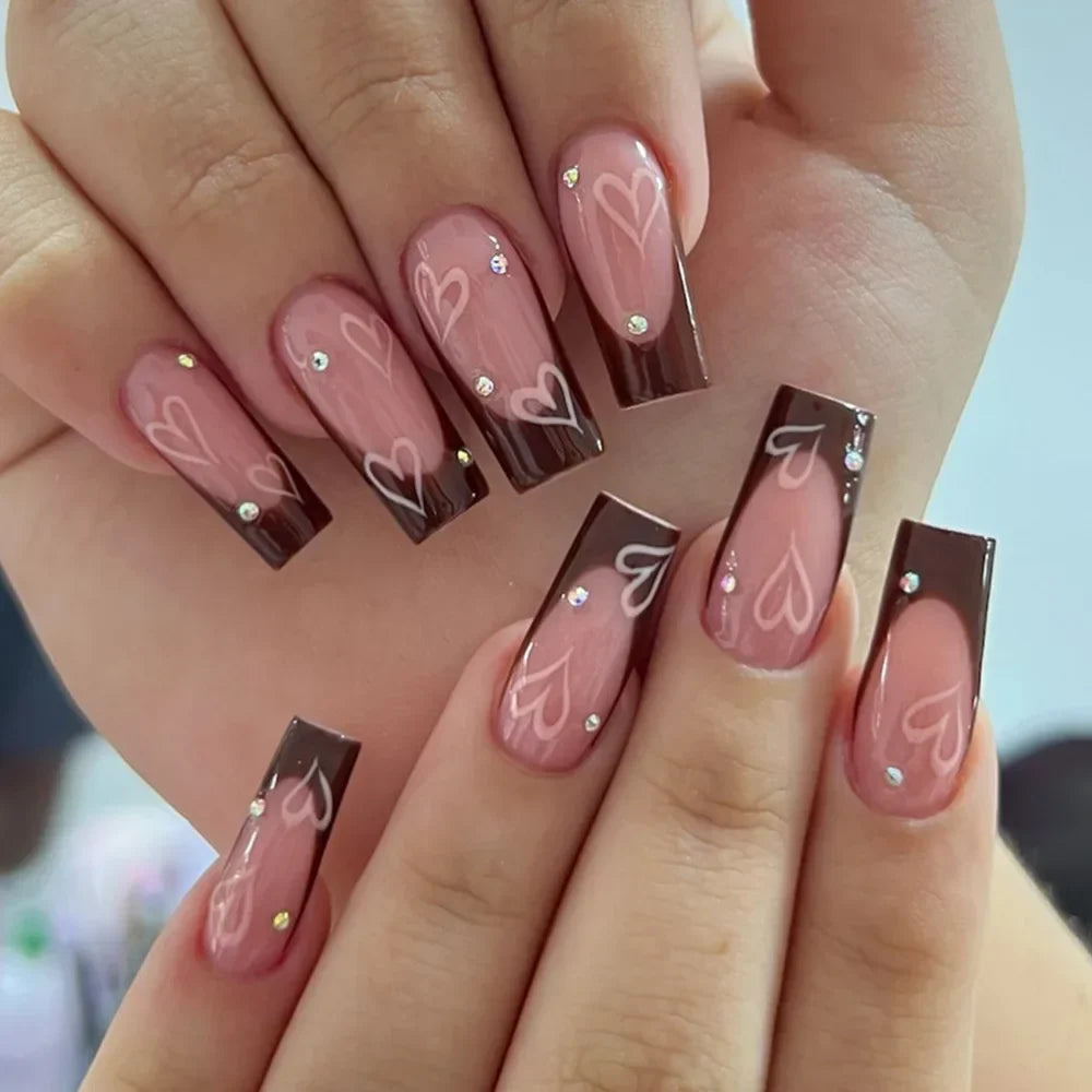 maoxiangshop 24Pcs Coffin False Nails Purple Butterfly Designs Fake Nails with Shiny Rhinestone Wearable French Full Cover Press on Nails