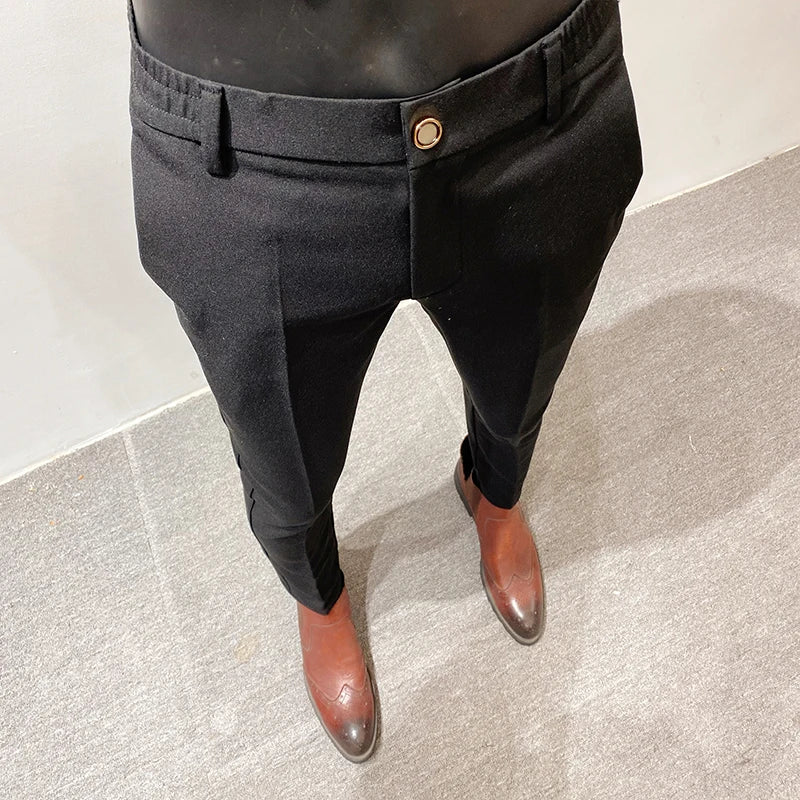 maoxiangshop Men's High Quality Linen Suit Trousers Male Slim Fit Solid Color Business Casual Pants Formal Office Social Trouser Plus Size 38