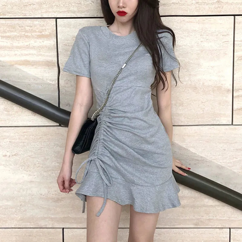 maoxiangshop Clothing Shirt Female Dresses Bandage Women's Dress Ruffle Short Mini Tshirts One-piece Chic and Elegant Pretty Hot Loose X