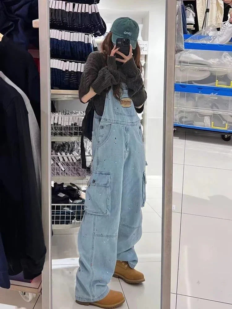 Casual Women Pockets Loose Suspender Denim Overall Trousers Jean Jumpsuits Women Overalls Jean Suspender Pants mon jeans
